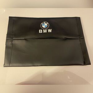 BMW Tissue Holder for Sun Visor or Back of Headrest Black Leather NWT